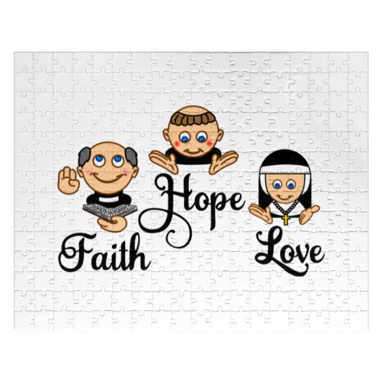 Faith Hope Love with nun, pastor and monk Jigsaw Puzzles