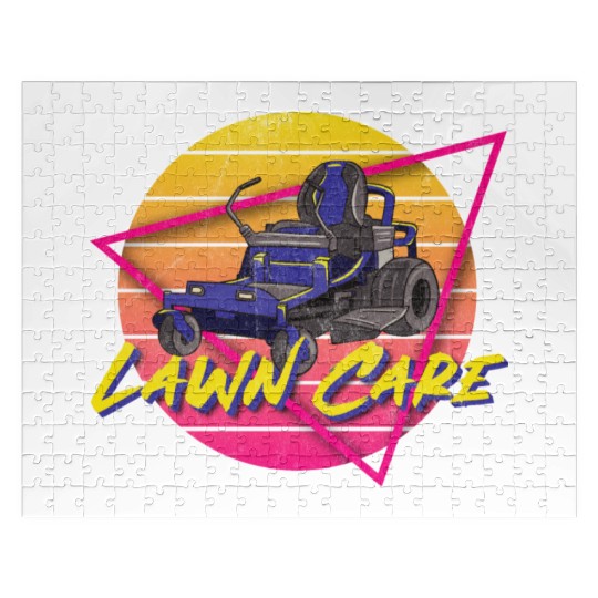 Funny Lawn Mower Mowing 80s Or 90s Yard Work Lawn Jigsaw Puzzles