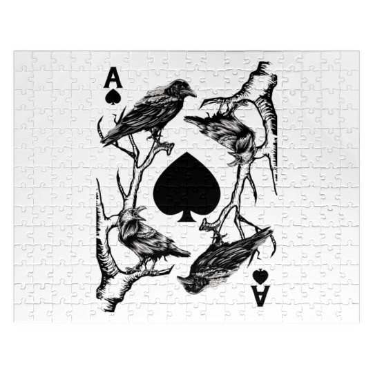 Crow And The Ace Of Spade Occult Death Aesthetic Jigsaw Puzzles