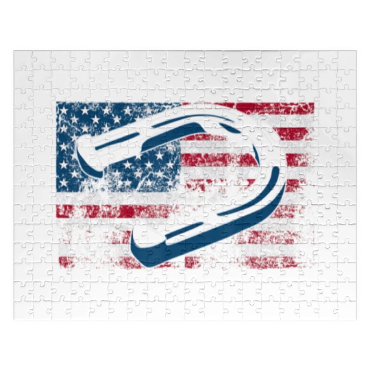 Cool Horseshoe Pitching USA Flag Funny US Pitcher Jigsaw Puzzles