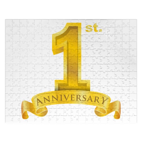 first 1st anniversary. big number and ribbon text Jigsaw Puzzles