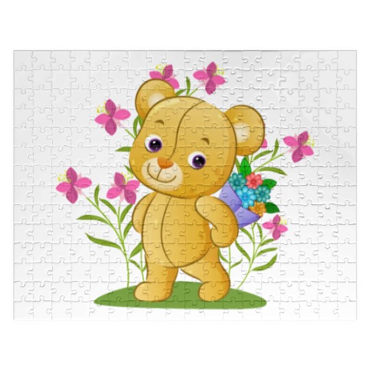The sweet teddy bear holding a bucket Jigsaw Puzzles
