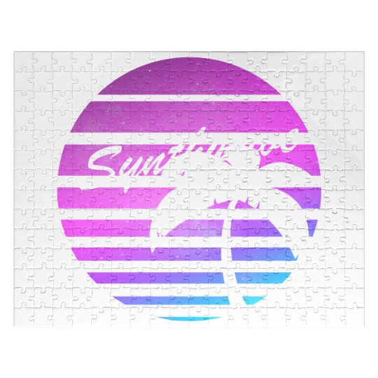 Aesthetic synthwave sunset with palm tree. Jigsaw Puzzles