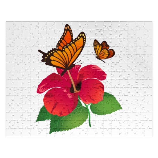 Hibiscus Flower and Monarch Butterfly Nature Jigsaw Puzzles