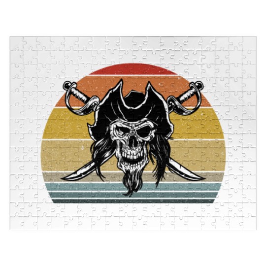 Retro Pirate Skull Vintage Pirate Swords Sunset Jigsaw Puzzles