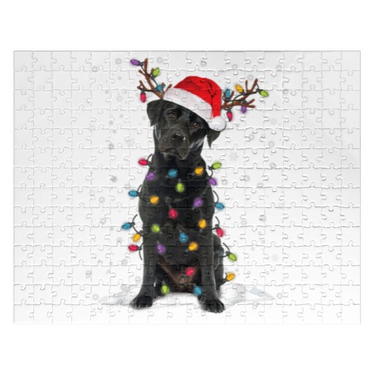 Black Lab Labrador Christmas Tree Light Pajama Dog Jigsaw Puzzles