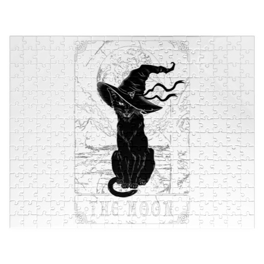 Tarot Card Moon And Black Cat Witch Hat Halloween Jigsaw Puzzles