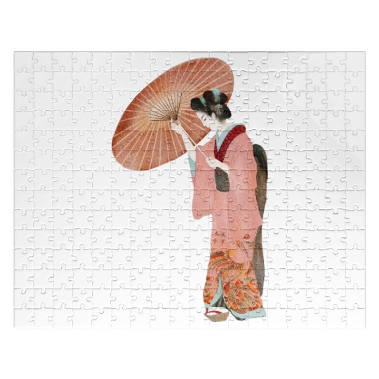Japanese woman in kimono in a watercolor Jigsaw Puzzles