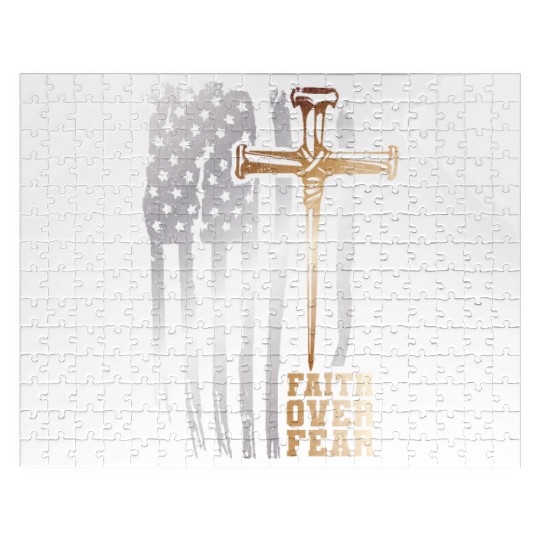Faith Over Fear Christian American Flag Jigsaw Puzzles