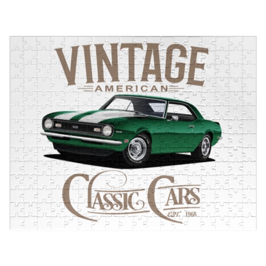 Vintage Green Camaro Classic Car Jigsaw Puzzles