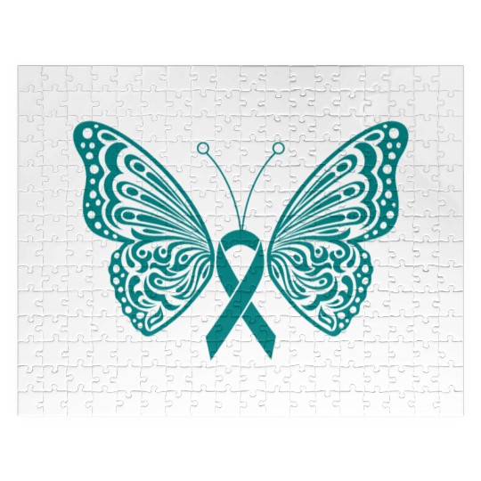 Ovarian Cancer Awareness Teal Ribbon Butterfly Jigsaw Puzzles