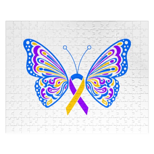 Bladder Cancer Purple Yellow Blue Ribbon Butterfly Jigsaw Puzzles