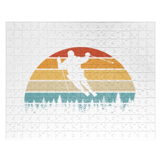 Vintage Sunset Skiing, Gift For Skiers Jigsaw Puzzles