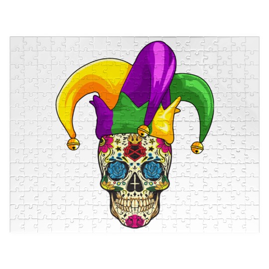 Sugar Skull Mardi Gras Jester Joker Louisiana Carn Jigsaw Puzzles