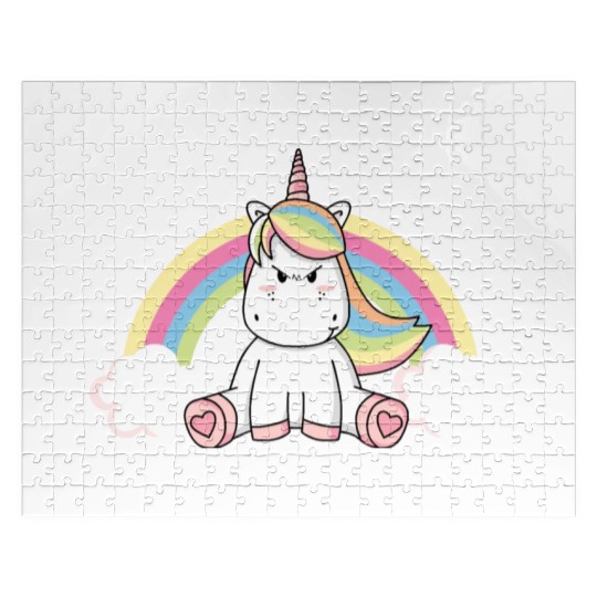 Grumpy Unicorn Evil Bad Mood Unicorn Rainbow Jigsaw Puzzles