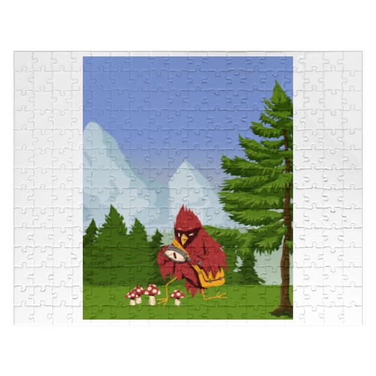 Cardinal Bird Foraging Collecting Mushrooms Jigsaw Puzzles