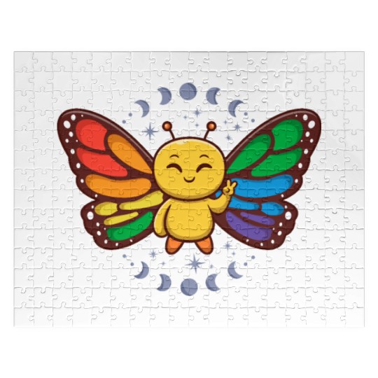 LGBTQ Rainbow Flag Monarch Butterfly Pride Month Jigsaw Puzzles