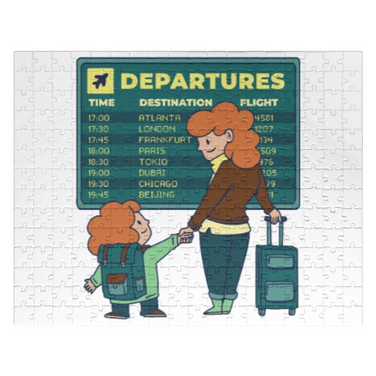 Airport Departures Flight Mom and Son traveling Ai Jigsaw Puzzles