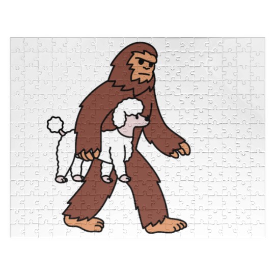 Bigfoot Sasquatch Walking Poodle Jigsaw Puzzles