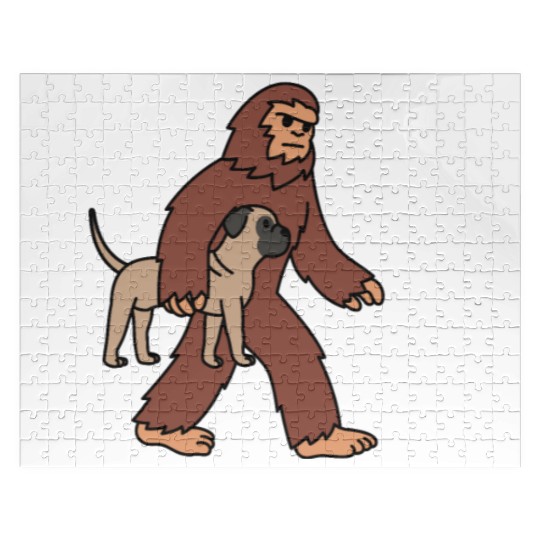 Bigfoot Sasquatch Walking Bullmastiff Jigsaw Puzzles