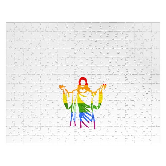 Jesus LGBTQ Flag Religious Lesbian Gay Pride Jigsaw Puzzles