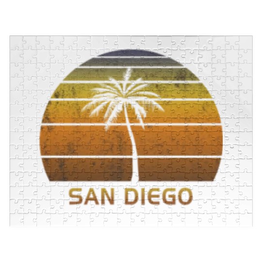Retro San Diego California Vintage Sunset Beach Jigsaw Puzzles