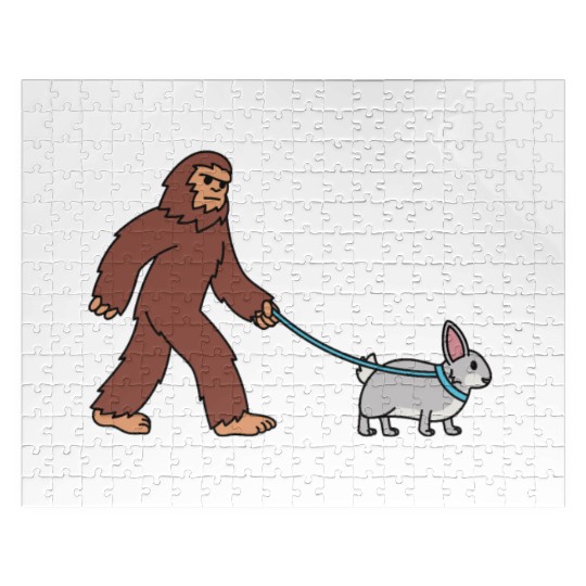 Bigfoot Sasquatch Walking Rabbit Jigsaw Puzzles
