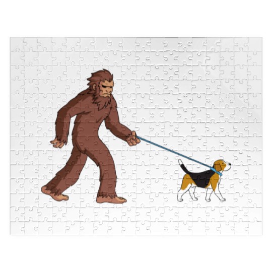 Bigfoot Sasquatch Walking Beagle Jigsaw Puzzles