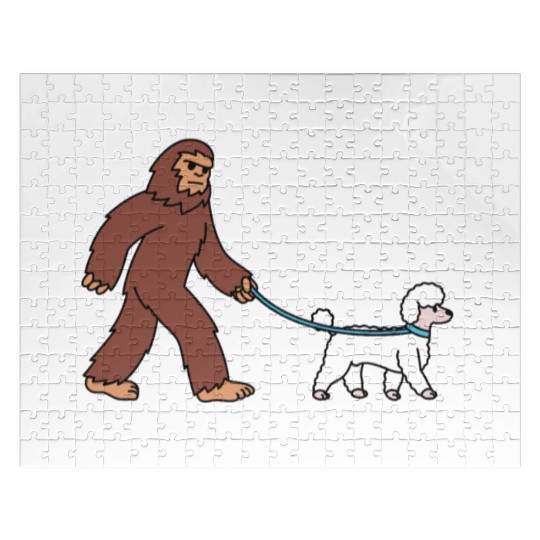 Bigfoot Sasquatch Walking Poodle Jigsaw Puzzles