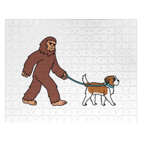 Bigfoot Sasquatch Walking Saint Bernard Jigsaw Puzzles