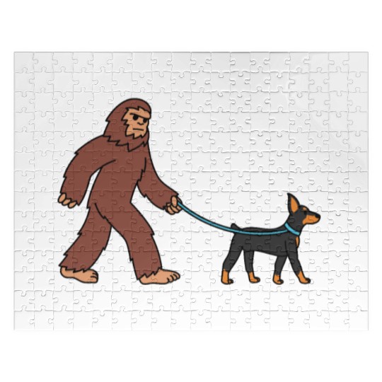 Bigfoot Sasquatch Walking Doberman Jigsaw Puzzles
