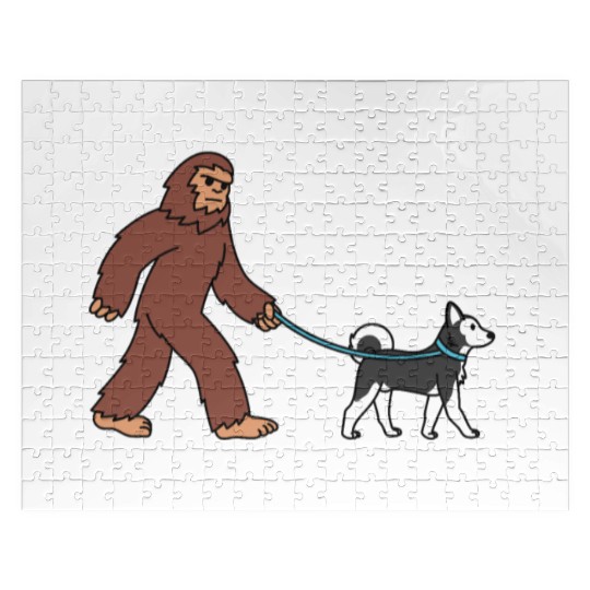 Bigfoot Sasquatch Walking Husky Jigsaw Puzzles