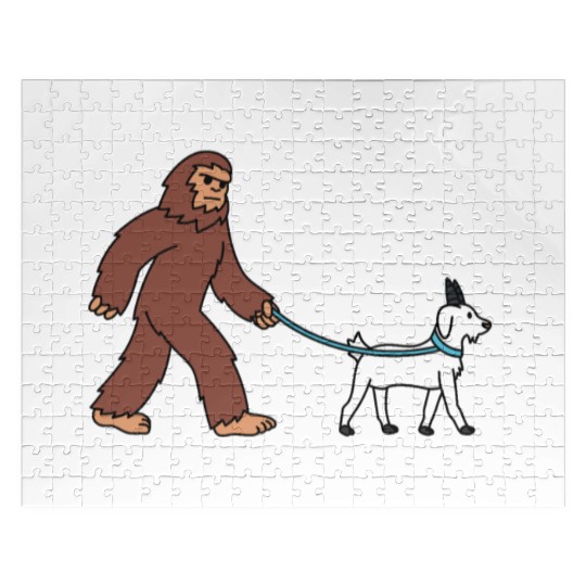 Bigfoot Sasquatch Walking Goat Jigsaw Puzzles