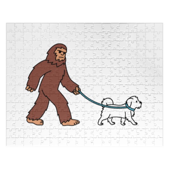 Bigfoot Sasquatch Walking Maltese Jigsaw Puzzles