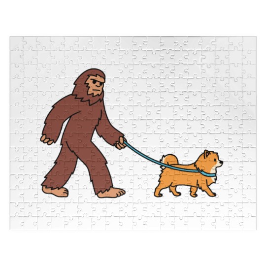 Bigfoot Sasquatch Walking Pomeranian Jigsaw Puzzles