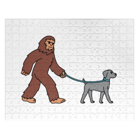 Bigfoot Sasquatch Walking Weimaraner Jigsaw Puzzles