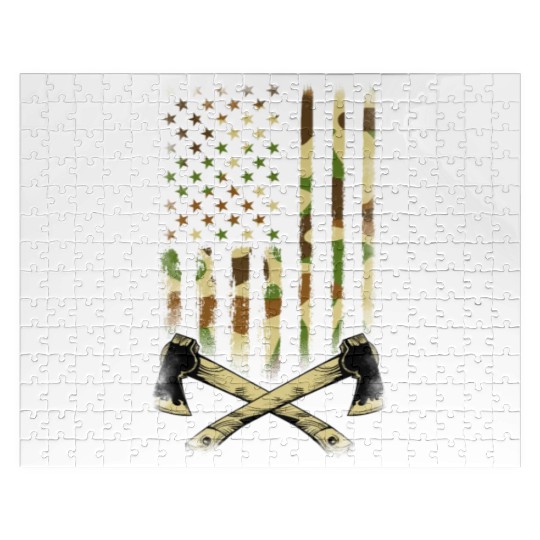 American Camouflage Throwing Axes - US Flag Axe Jigsaw Puzzles