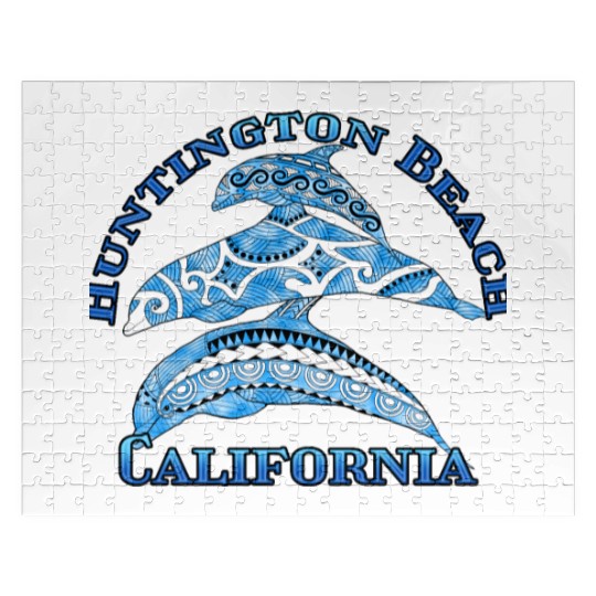 Huntington Beach California Vacation Tribal Dolphi Jigsaw Puzzles