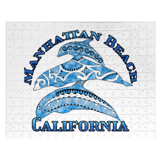 Manhattan Beach California Vacation Tribal Dolphin Jigsaw Puzzles
