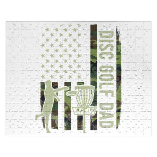 Disc Golf Dad Camouflage American Flag Fathers Day Jigsaw Puzzles