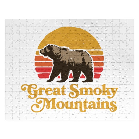 Retro Great Smoky Mountains Park Bear Jigsaw Puzzles