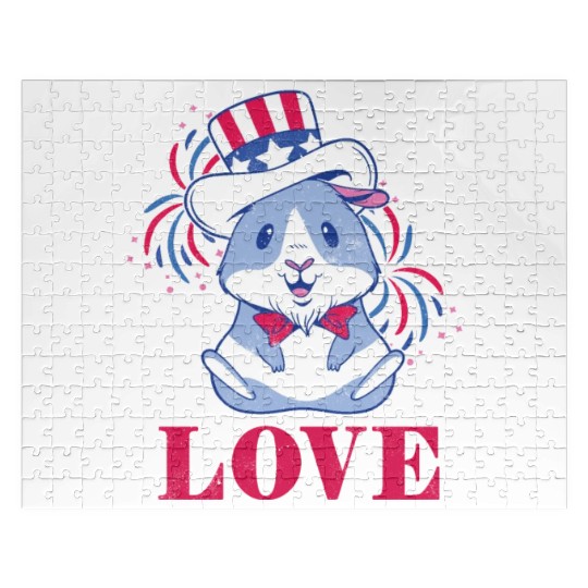 Love America American Pig Guinea USA 4th Of July Jigsaw Puzzles