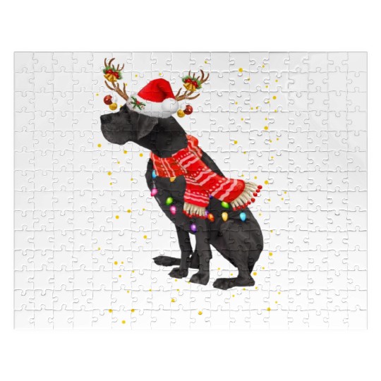 Great Dane Reindeer Christmas Light Jigsaw Puzzles