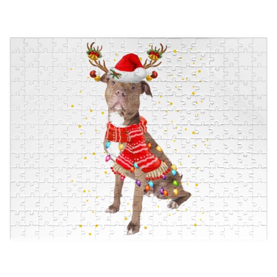Pitbull Reindeer Christmas Light Jigsaw Puzzles