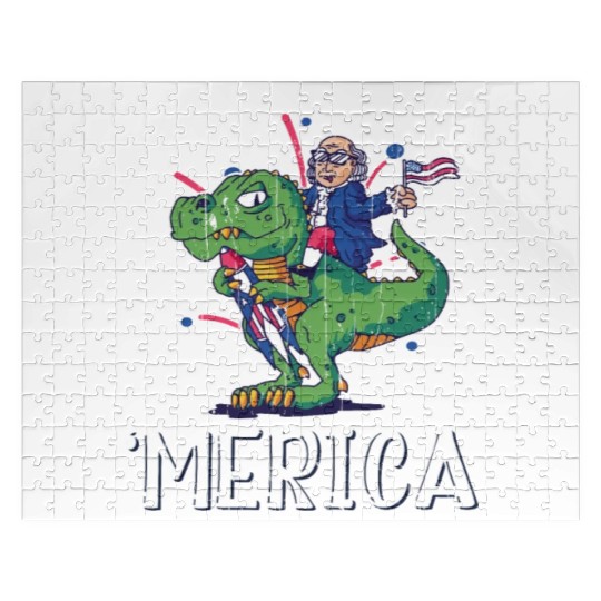 America Washington Dinosaur USA Flag 4th Of July Jigsaw Puzzles