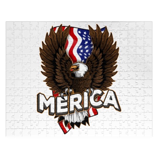 Merica 4th of July Bald Eagle USA American Fla Jigsaw Puzzles
