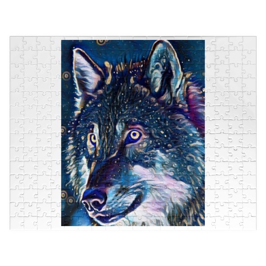 Cut Out Sticker Of Wolf In Midnight Jigsaw Puzzles