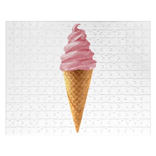 Pink Soft Serve Strawberry Icecream Cone Jigsaw Puzzles