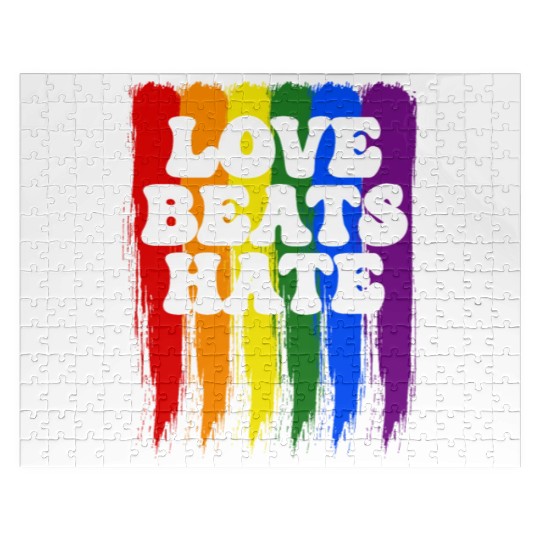 LGBTQIA+ Rainbow Pride Flag Love Beats Hate Jigsaw Puzzles