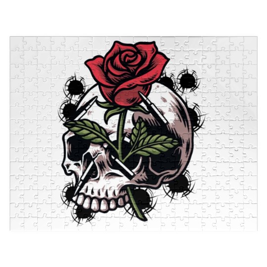 Bullets and Skull Roses Aesthetic Dripping Pattern Jigsaw Puzzles